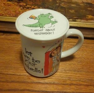 🌈 Vtg ☔ 80s ☕ Coffee Mug Love ❤️ Umbrella 🐊